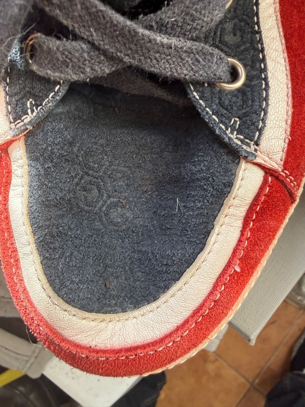 Gucci Men's Blue, Red & White High-Top Sneakers - Picture 4 of 9